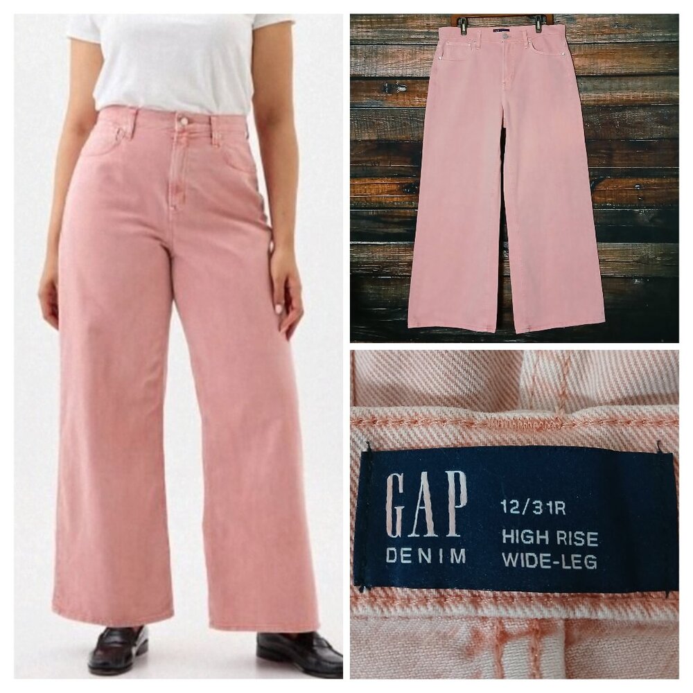 GAP Jeans Size 12 31 High Rise Wide Leg Salmon Pink Denim 100% Cotton